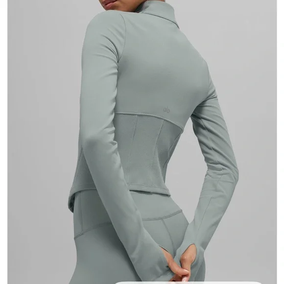 NEW! Alo Airbrush Corset Full Zip Jacket- Lunar Grey/Small - Picture 3 of 13